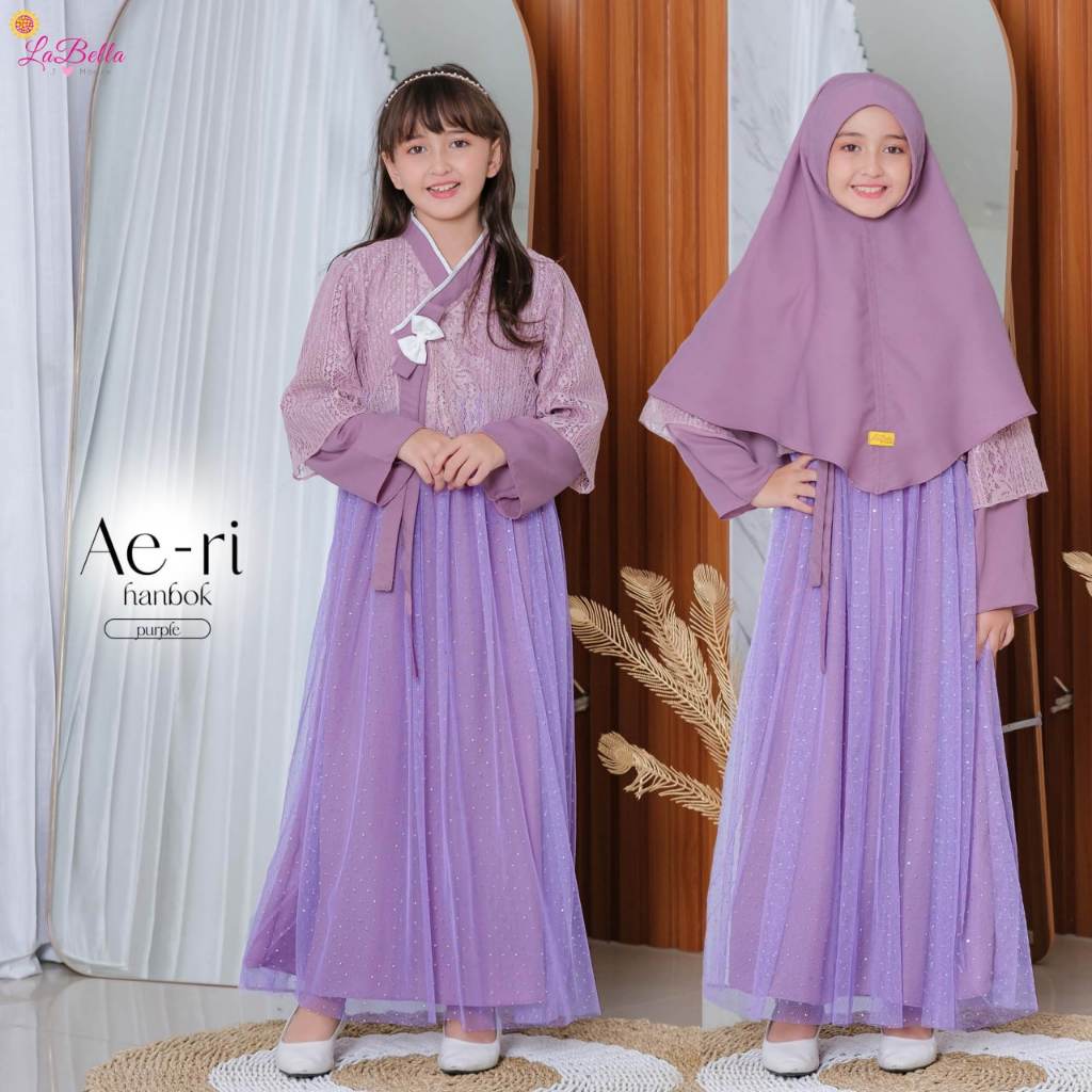 TERBARU Labella Gamis Anak Anak Model Hanbox Korean warna putih  Style Lucu Kekinian Brokat Aeri
