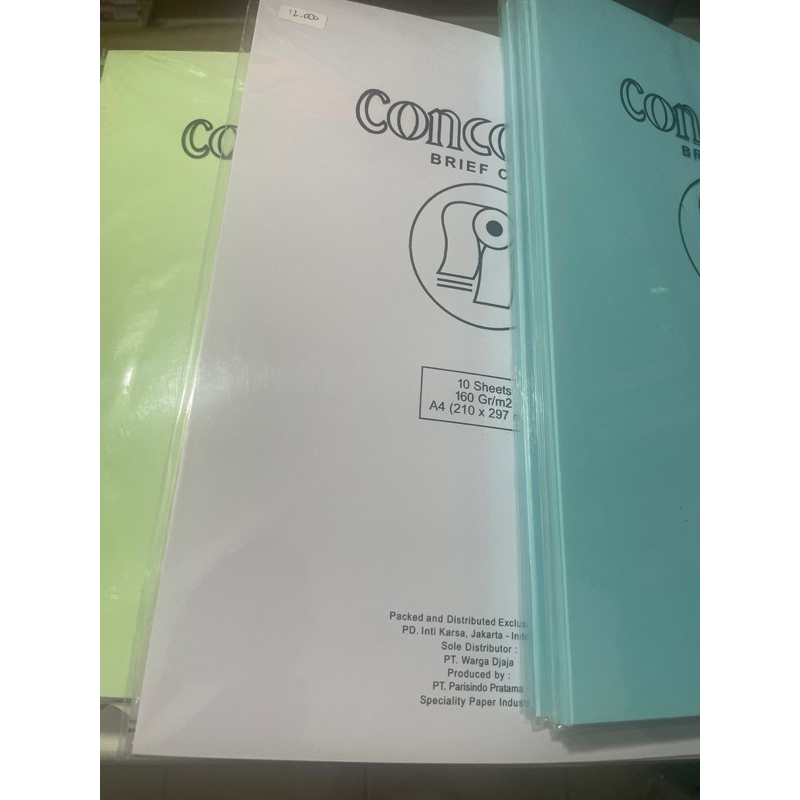 

Kertas Concorde 160 gram warna biru putih dan hijau muda