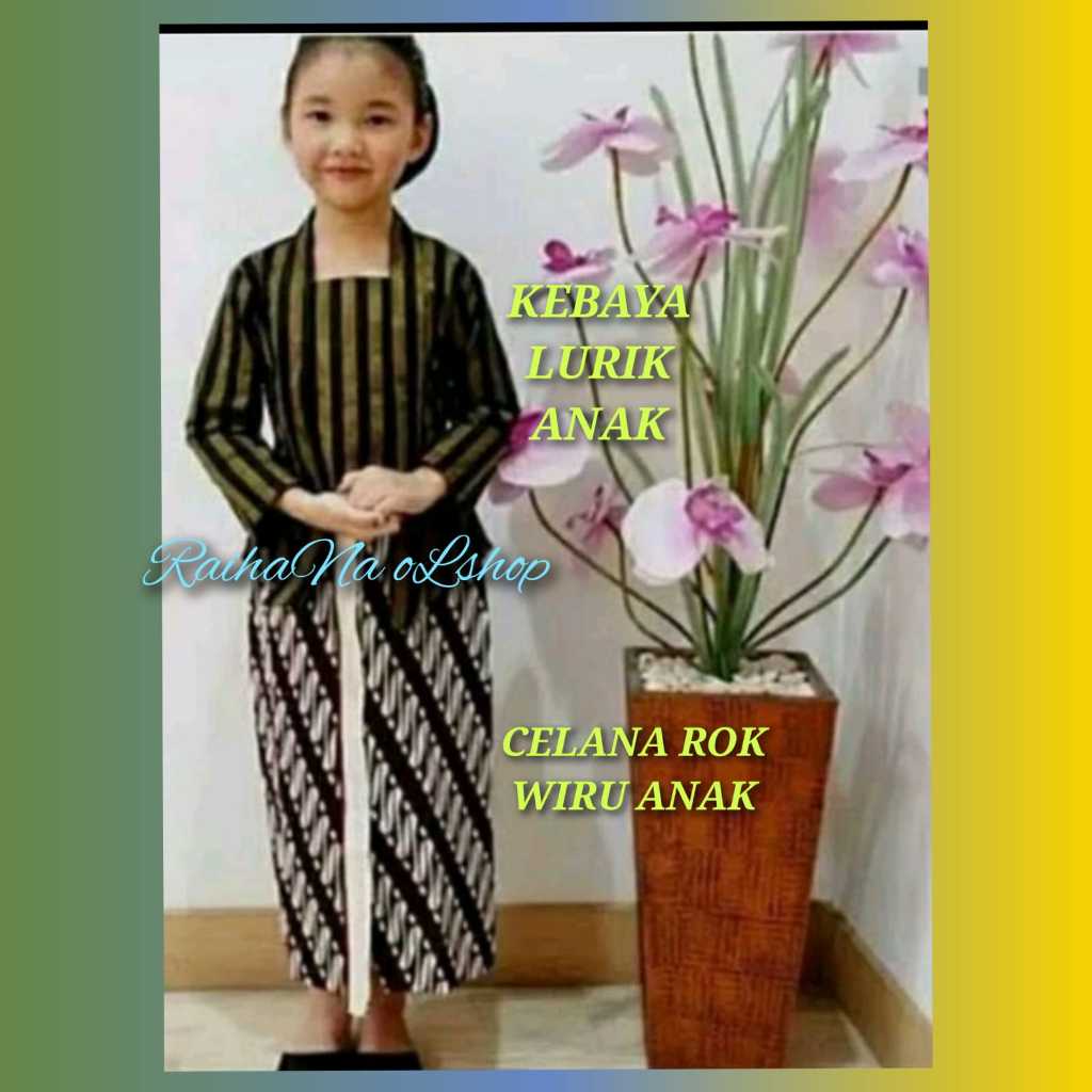 SETELAN BAJU KEBAYA LURIK ANAK | KEBAYA LURIK ANAK + CELANA ROK WIRU BATIK INSTAN | PAKAIAN TRADISON