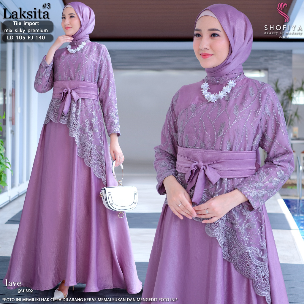 [LD 105] LAKSITA DRESS GAMIS BRUKAT WANITA PESTA BAHAN TILE IMPORT MIX SILKY PREMIUM ORI BY MUDRA HI