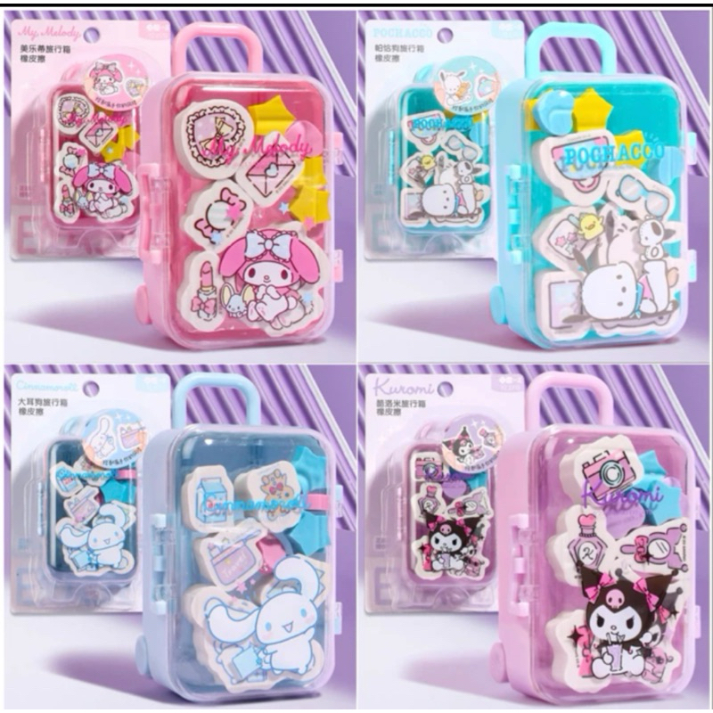 

kawaii sanrio eraser set suitcase iigen penghapus imut cinnamorol kuromi