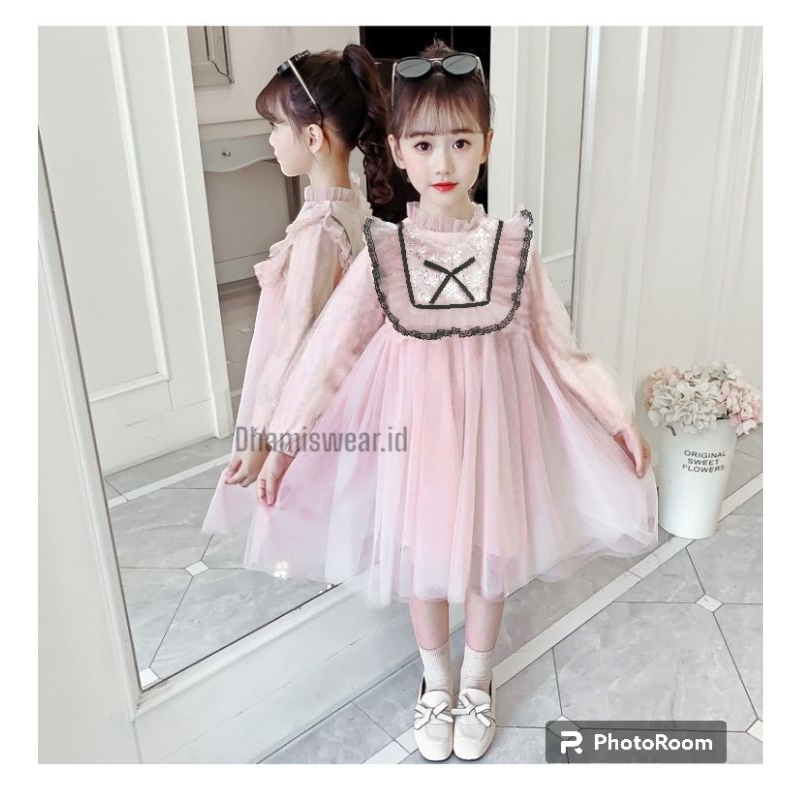 110 Dress Pesta Anak Tutu Pink Pita Hitam