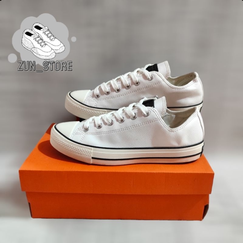 [ TERLARIS ] SEPATU UNISEX ALLSTAR CONVERSE KULIT PVC PUTIH LIST HITAM