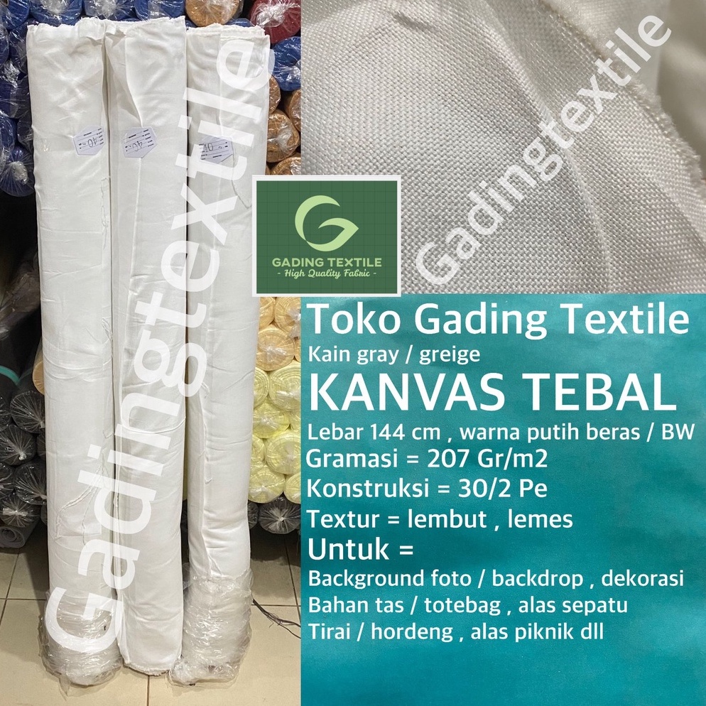 Clearance sale  per setengah meter  kain KANVAS TEBAL canvas gray greige lebar 144 cm warna putih be