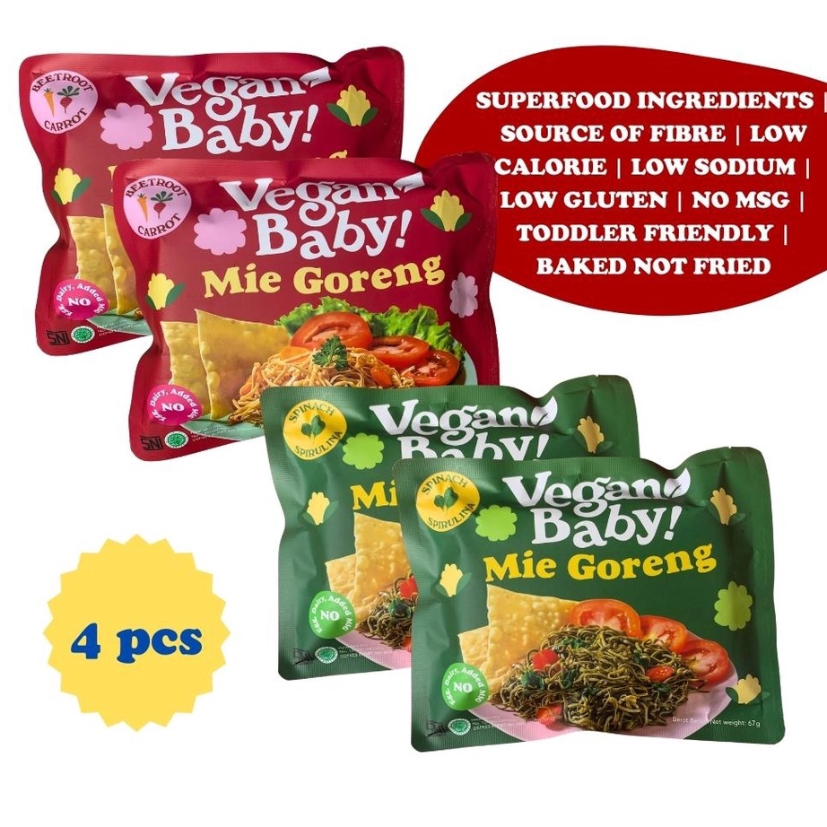 

FSASH SALE Vegan Baby Mie Goreng Mix Bayam Spirulina dan Wortel Bit 4pcs