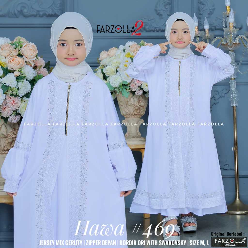 COUPLE ABAYA WHITE IBU DAN ANAK//Abaya Turkey HAWA 469  putih bordir/ Abaya turkey putih