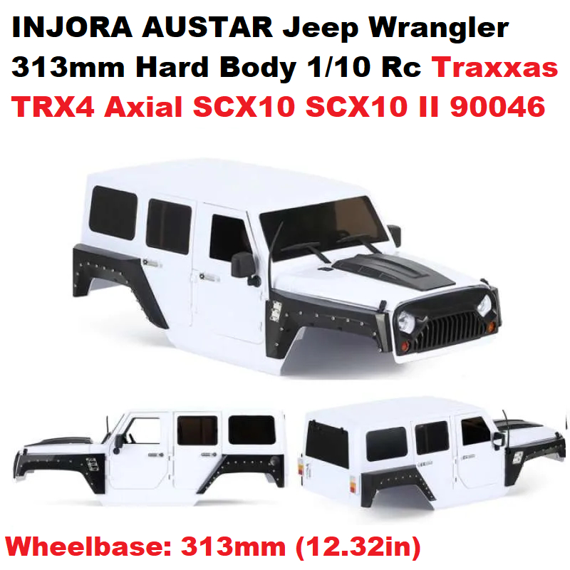 INJORA AUSTAR Jeep Wrangler 313mm Hard Body 1/10 Rc Traxxas TRX4 Axial SCX10 SCX10 II 90046