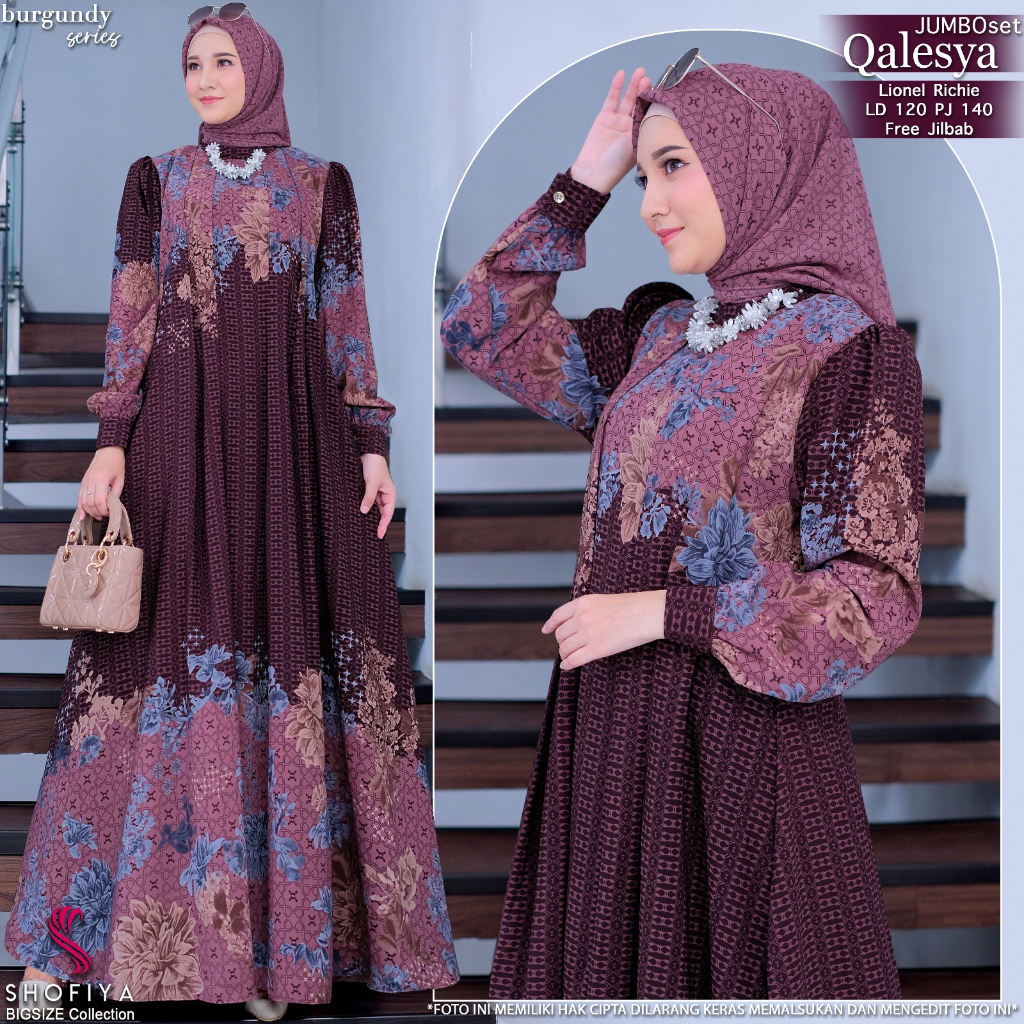 [LD 110] QALESHA SET HIJAB DRESS GAMIS JUMBO MEWAH WANITA PESTA BAHAN LIONEL RICHIE ORI BY SHOFIYA B