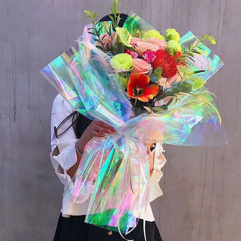 5 lembar kertas hologram bahan buket bunga kertas bucket bunga hologram cellophane
