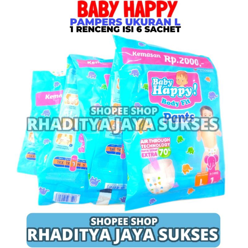 Pampers Baby Happy Pants Popok Ukuran L 1 Renceng Isi 6 Sachet