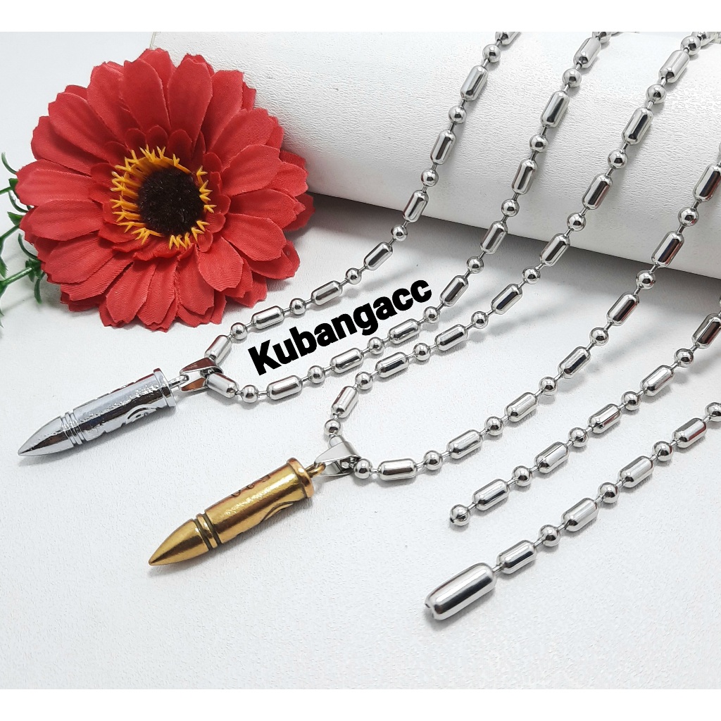 kubangacc Kalung Baja Putih Model Bambu Bandul Model Peluru Kalung Pria Wanita Kalung cowok