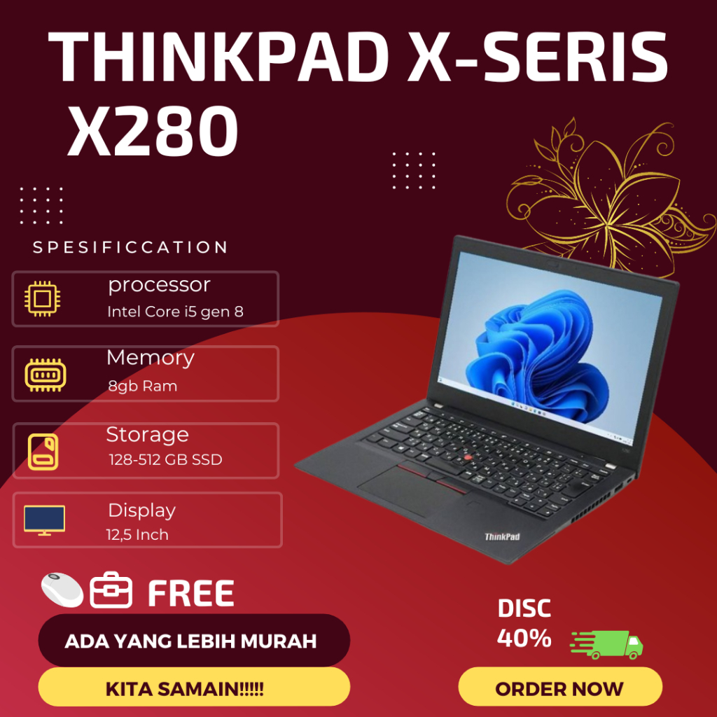 Laptop Murah Lenovo Thinkpad X280 Core i5 Gen 8 Second Original Murah Bergaransi LIKE NEW