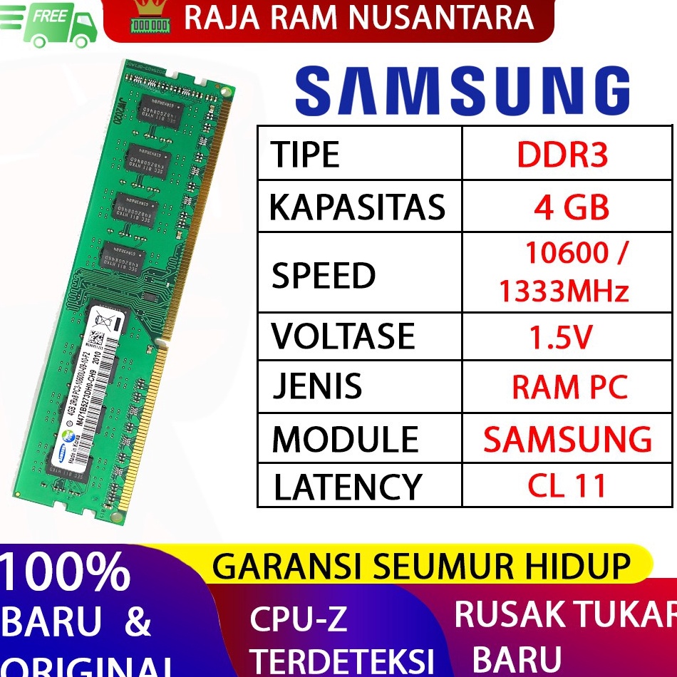 KODE U5G4 RAM PC SAMSUNG DDR3 4GB 16  1333 MHz ORI RAM KOMPUTER RAM PC 15v GAMING