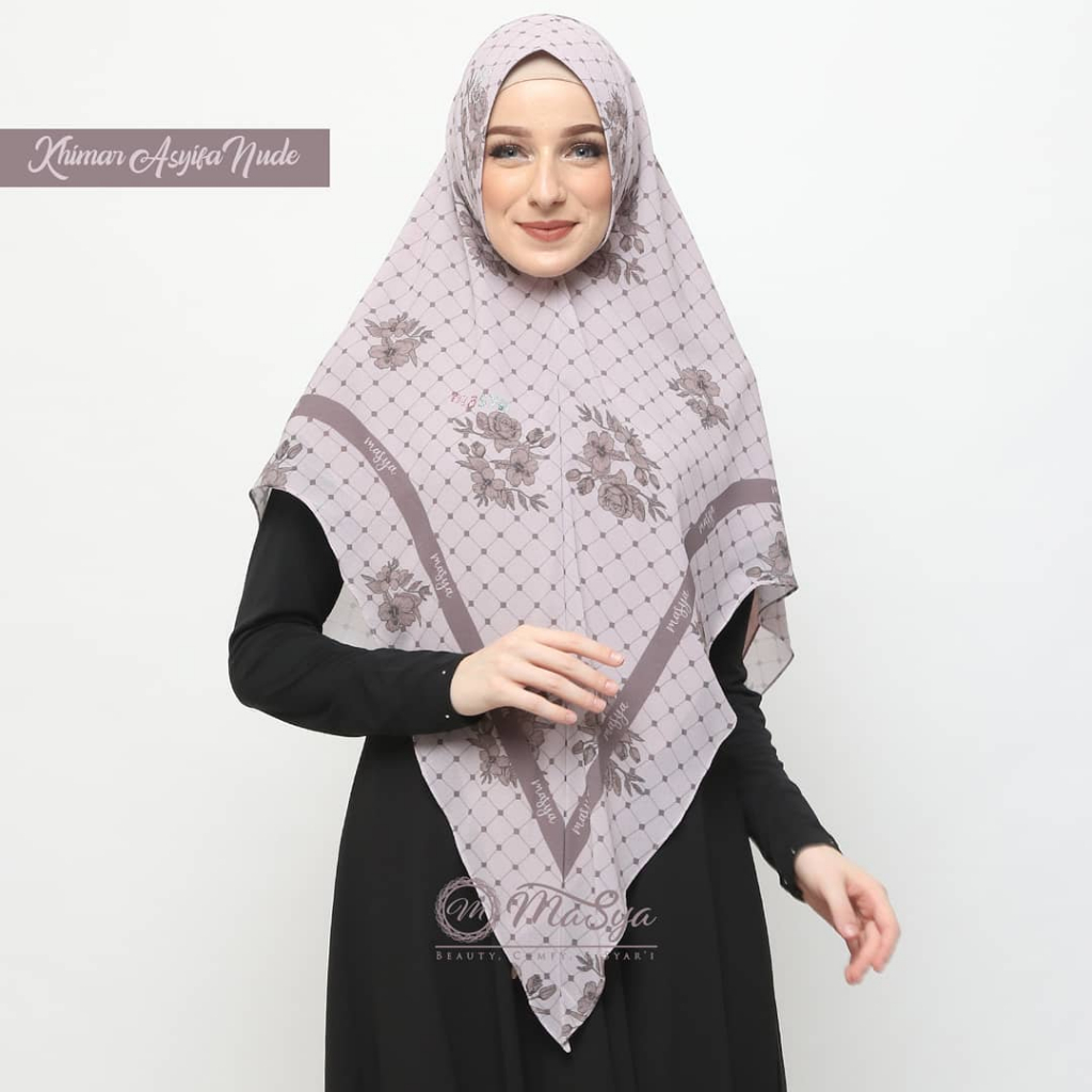 Jilbab Hijab Khimar Ceruty Ceruti Babydoll 2 Layer Lilac - Nude Motif Printing Premium Masya Syari O