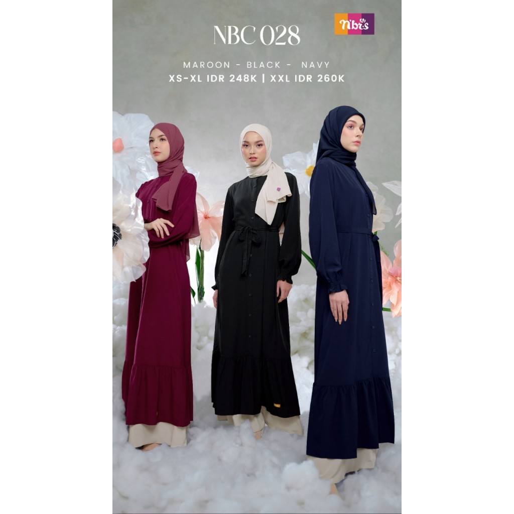 Nibras-NBC 028 Black-Maroon-Navy Carina Gamis Wanita Dewasa Polos Kombinasi Warna Dress Muslimah Semi Formal Kerja Kantor Kuliah Kajian Daily