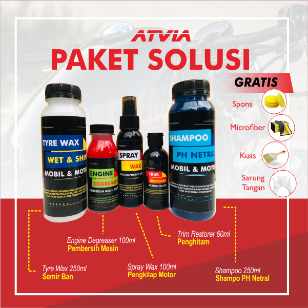 Paket Solusi Perawatan Motor & Mobil Lengkap, Pembersih & Pengkilap ATVIA JAYA