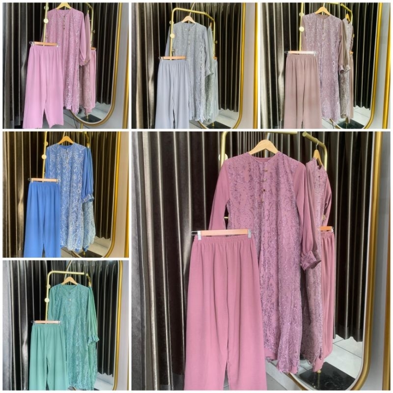 Setelan Celana Wanita Brukat Tile Premium