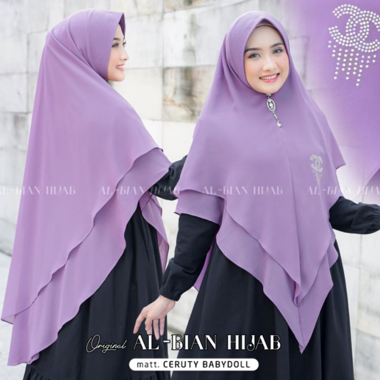 Murmer COD HIJAB KHIMAR CERUTTY 2 LAYER JUMBO  HIJAB KHIMAR 2 LAYER LANCIP  KHIMAR PAYET MUTIARA ORI