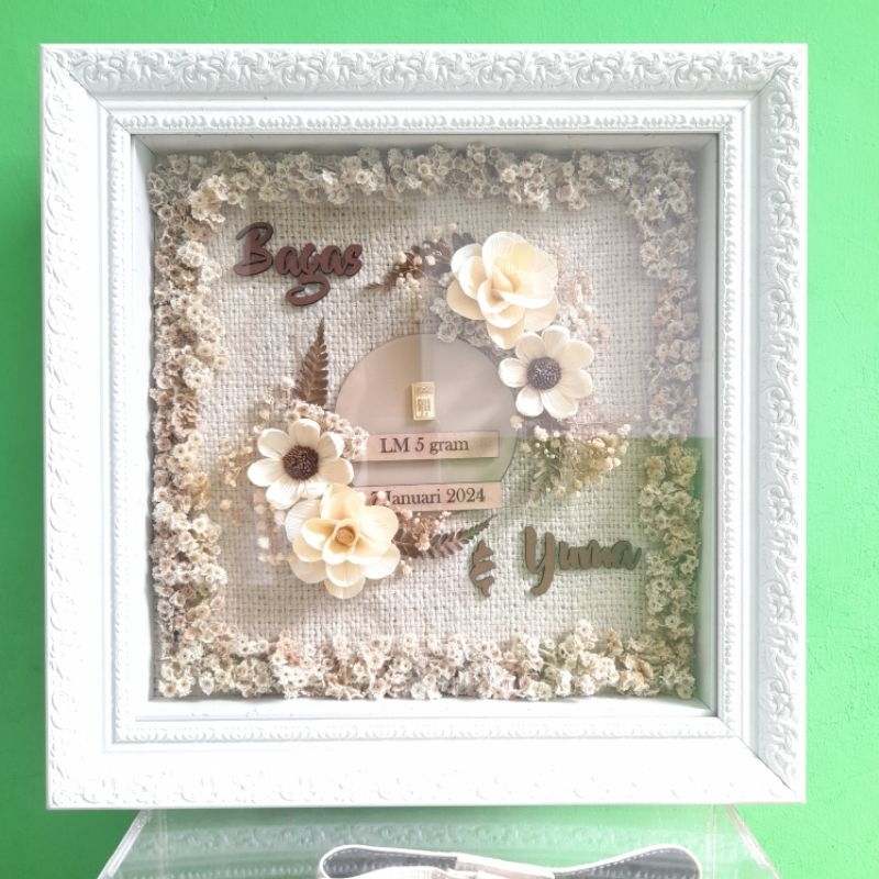 (MAHAR MURAH) MAHAR pigura ukir putih 30x30cm mahar rustik