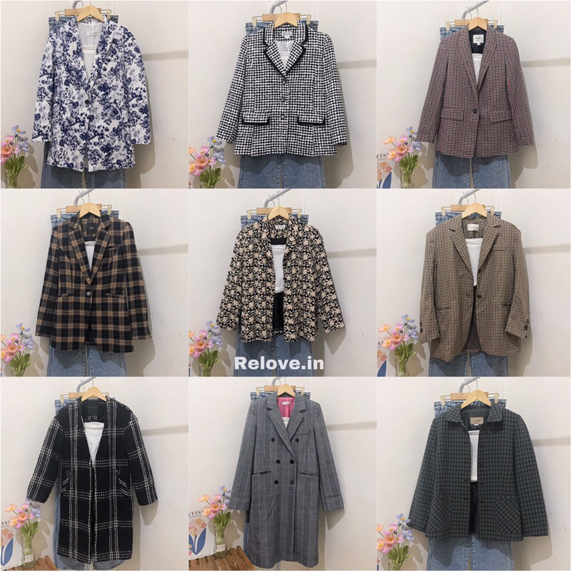 BLAZER PREMIUM TWEED TARTAN CROP CASUAL KOREA