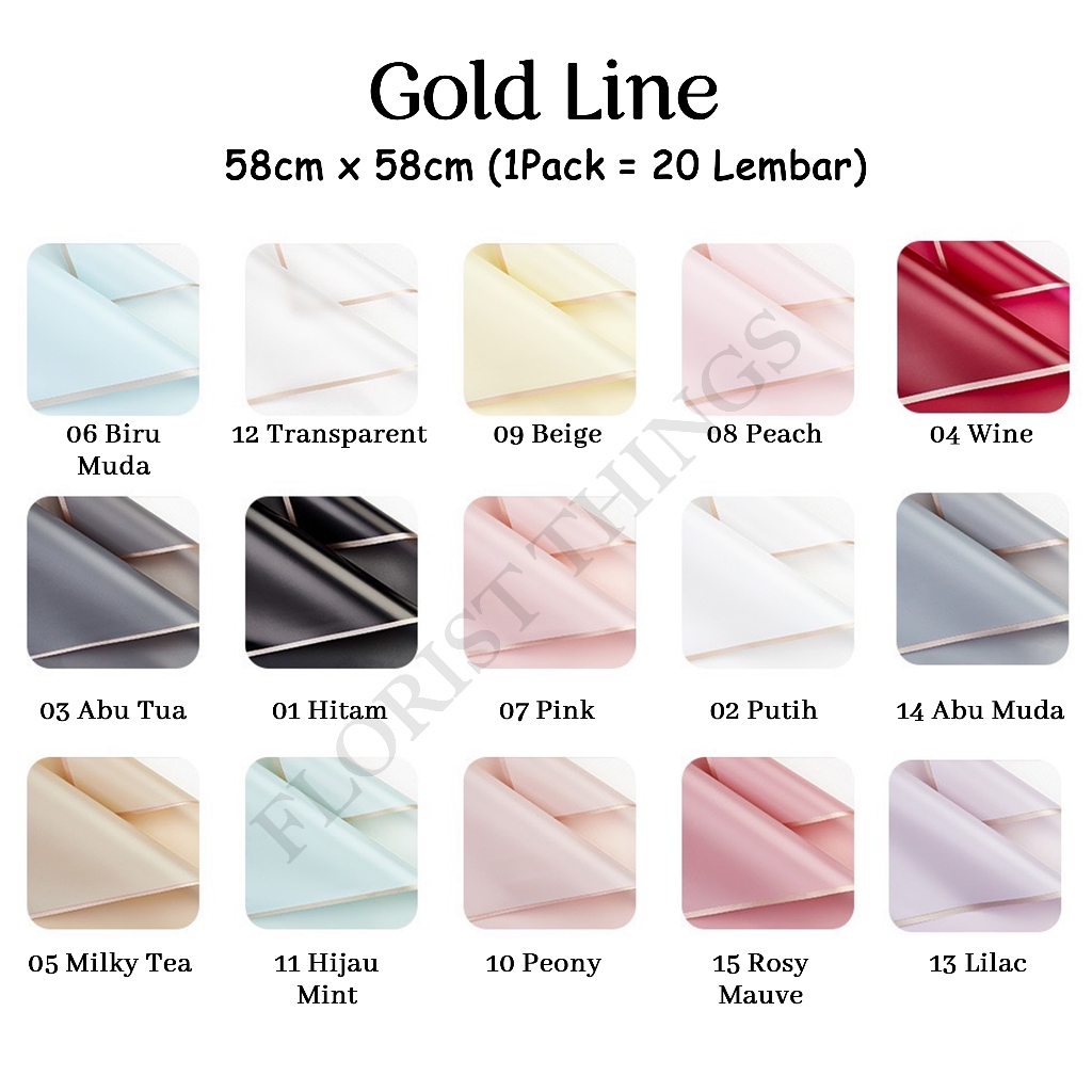 

FLORIST THINGS - [20 Lembar] Gold Line Cellophane / Rose gold frame - Kertas bunga buket - Cellophane murah - Kertas buket snack - Flower Wrapping Paper - Kertas Waterproof - Korean Wrapping Paper
