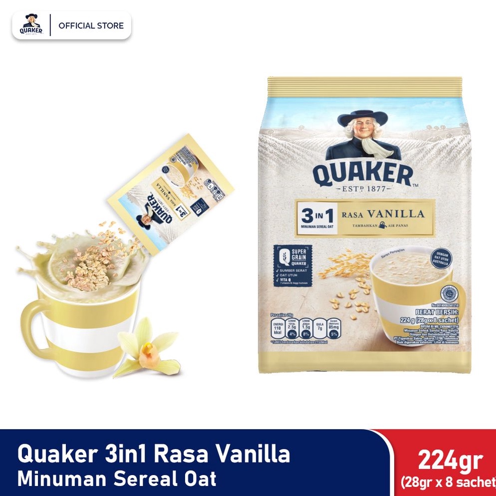 

Silahkan Beli Quaker 3in1 Vanilla Minuman Sereal Oat 224gr 24gr x 8 sachet
