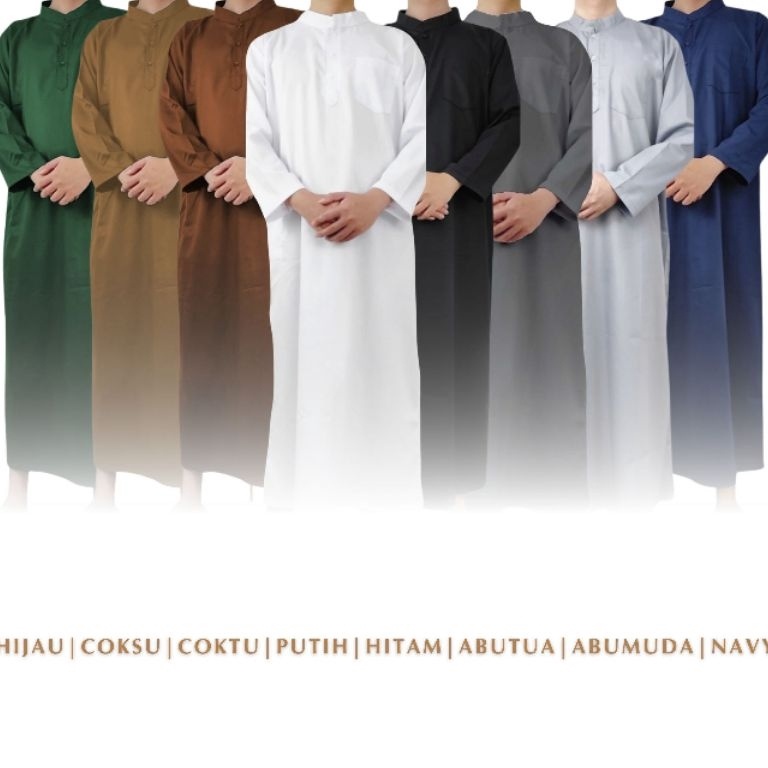 Kirim sekarang Gamis Jubah Pria Cowok Laki TOYOBO PREMIUM ADEM Putih Hitam Biru Navy Tua Donker Hija