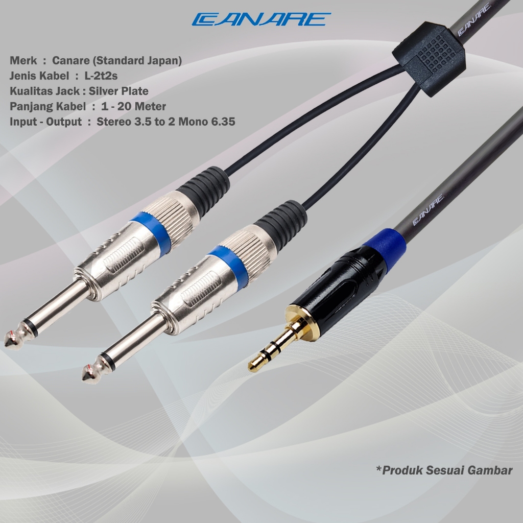 Canare | Kabel Audio Mixer Jack 1x Mini Stereo 3.5 to 2x Akai Mono 6.35 - Japan Standard