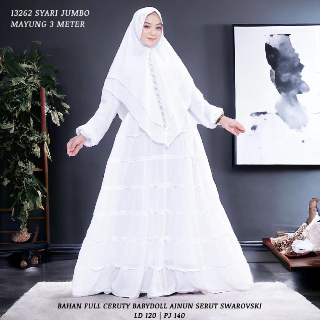KD 13262 (isi 2) ASYA Syari Jumbo Jilbab Full Ceruty Babydoll Ainun Serut Payet Swarovski Lebar Supe