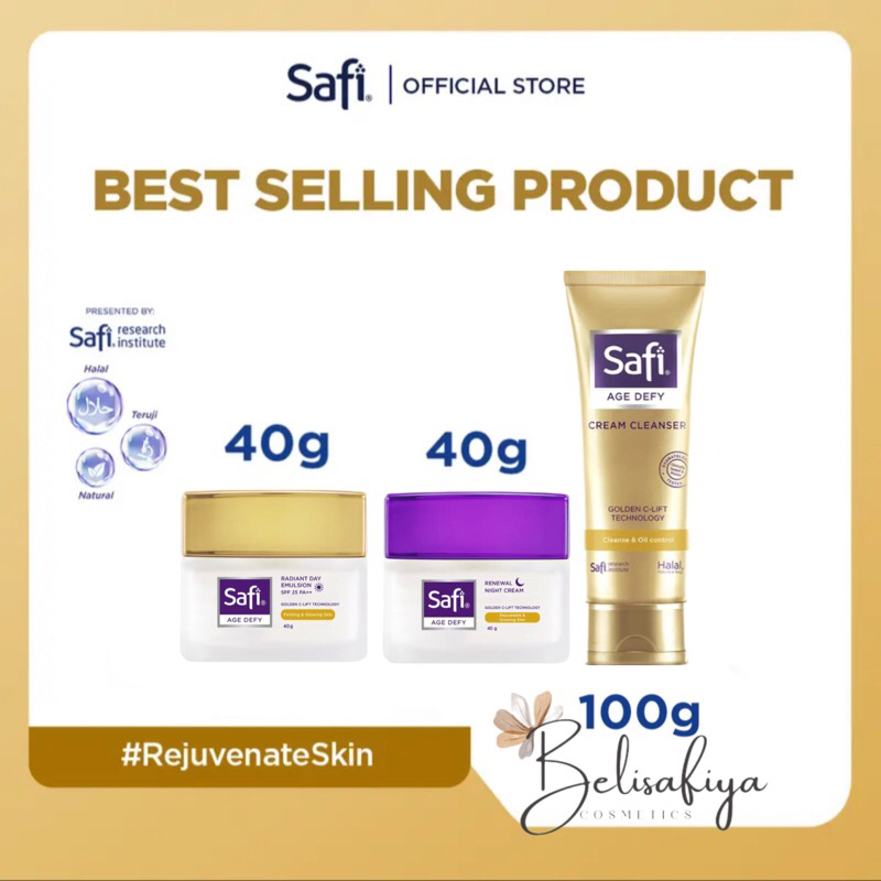 Safi Age Defy Day Night Essential isi 3 BESAR Cleanser 100g - Radiant Day Cream 40r - Renewal Night 