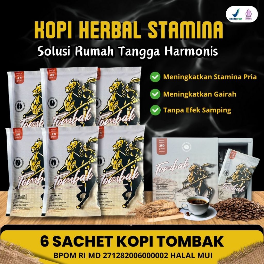 

6 Sachet Kopi Tombak Minuman Serbuk Kopi Ginseng 100% Original | | Kopi Stamina Pria Dewasa | Bpom Halal | Herbal Alami