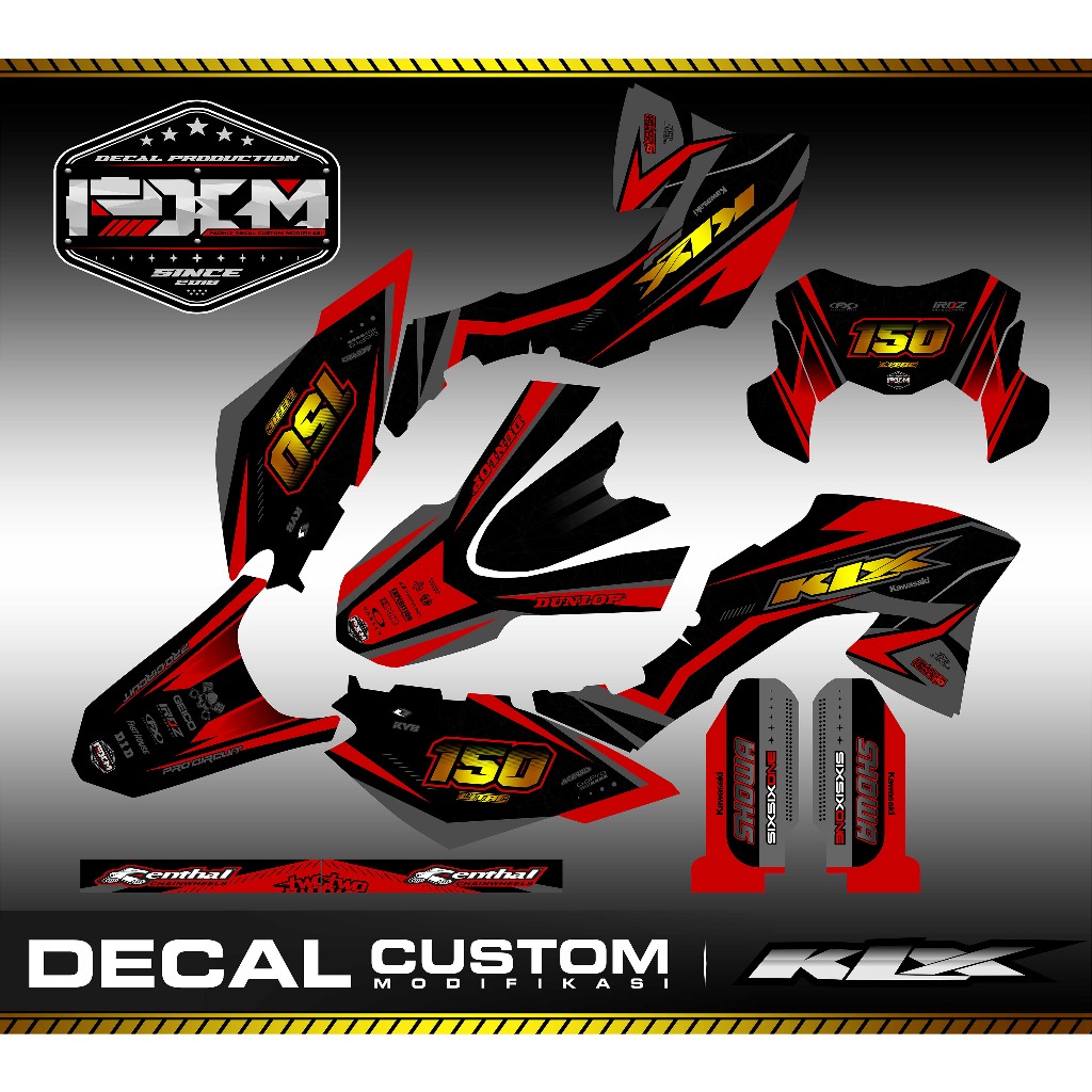 Decal KLX BF 150 Extreme MERAH grey hitam sticker fullbody
