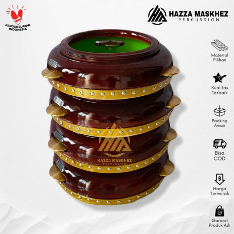 Rebana Hadroh Jepara 1 Set Isi 4 Buah Alat Hadroh Kayu Nangka Ukuran 30cm