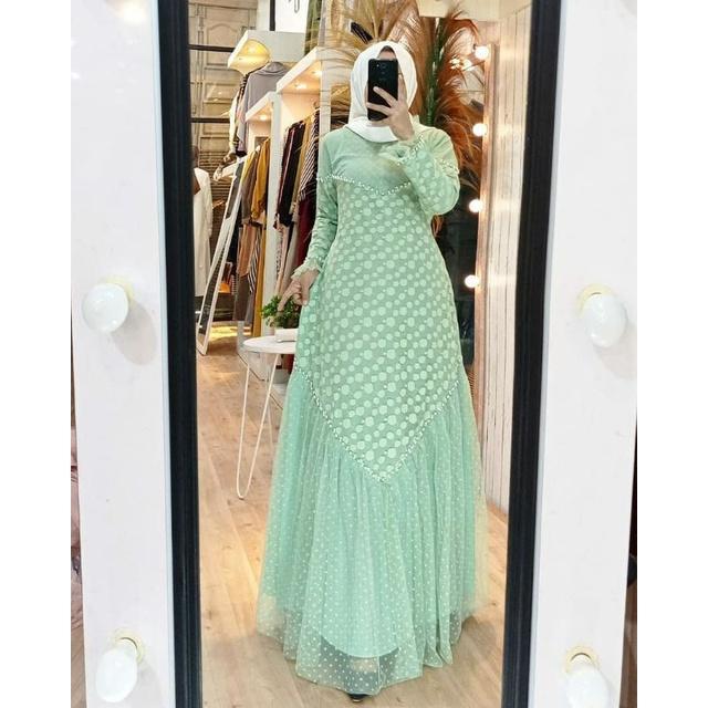 Gamis ozias Kamila motif polkadot tile Busui Gamis kondangan Gamis tutu tile polkadot mymyfashion