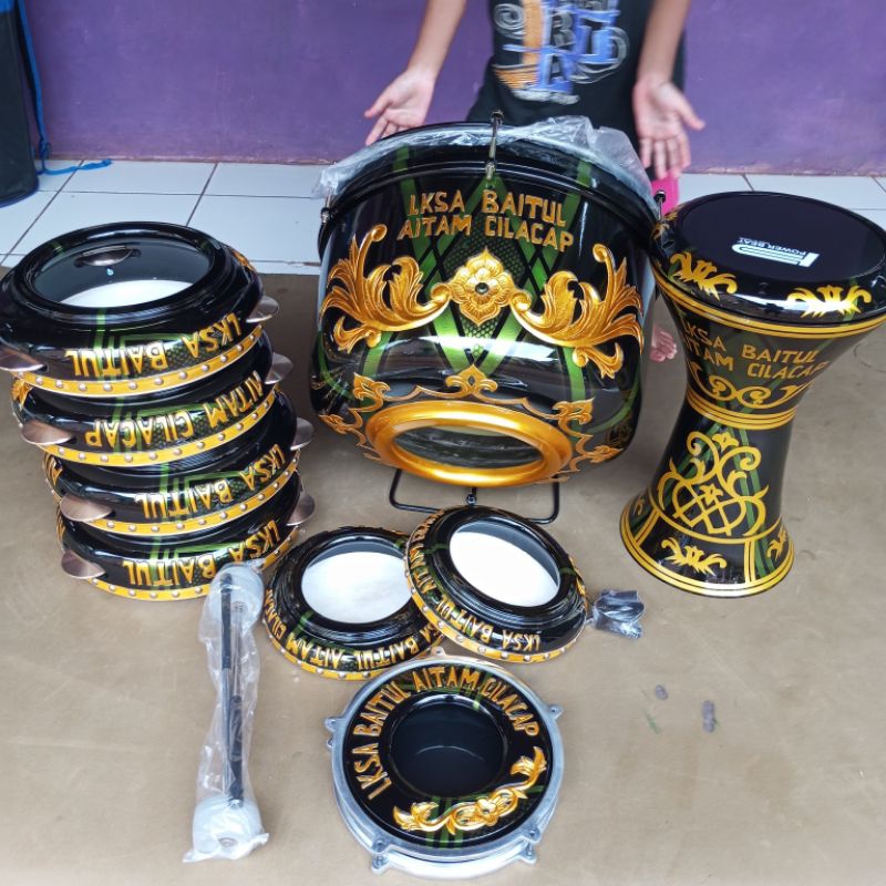 Rebana Hadroh banjari satuset ukir nama CASTEM