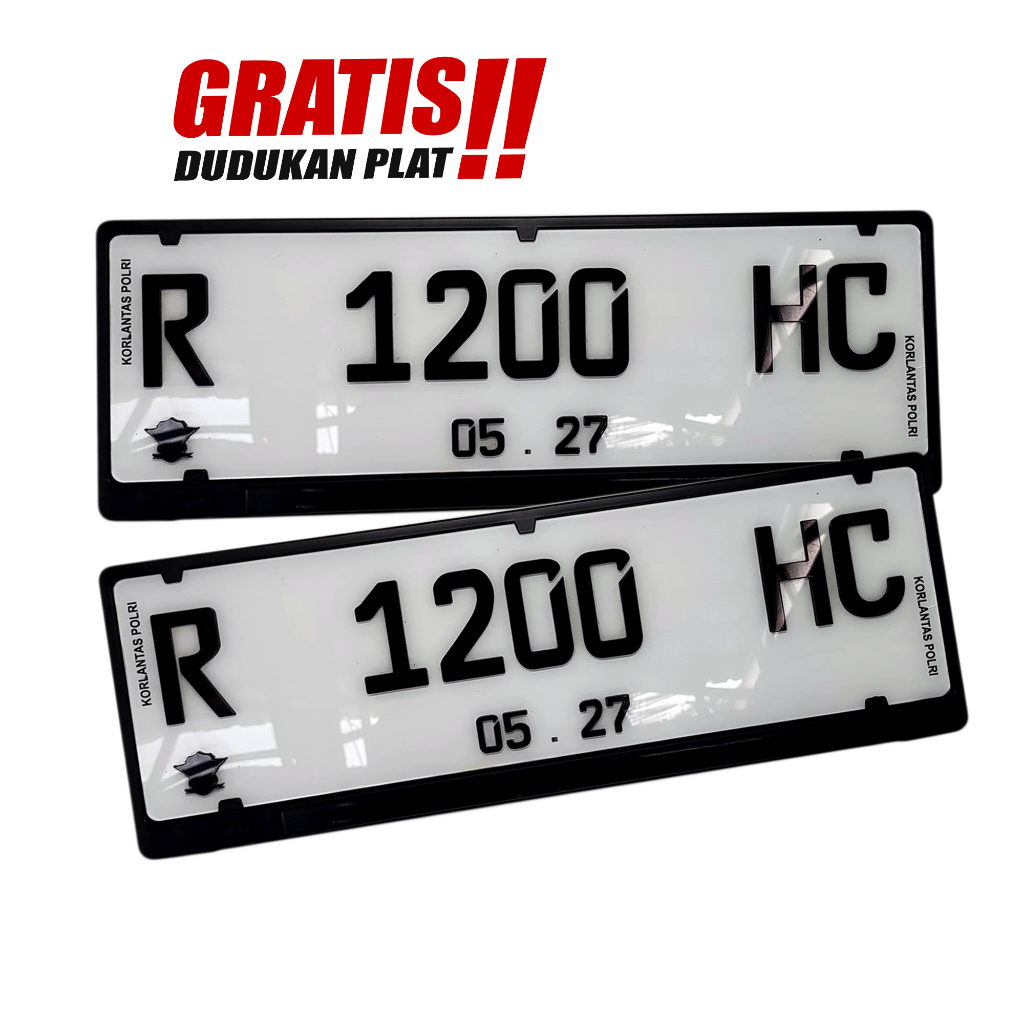 Plat Mobil Putih Huruf Timbul Hitam Akrilik