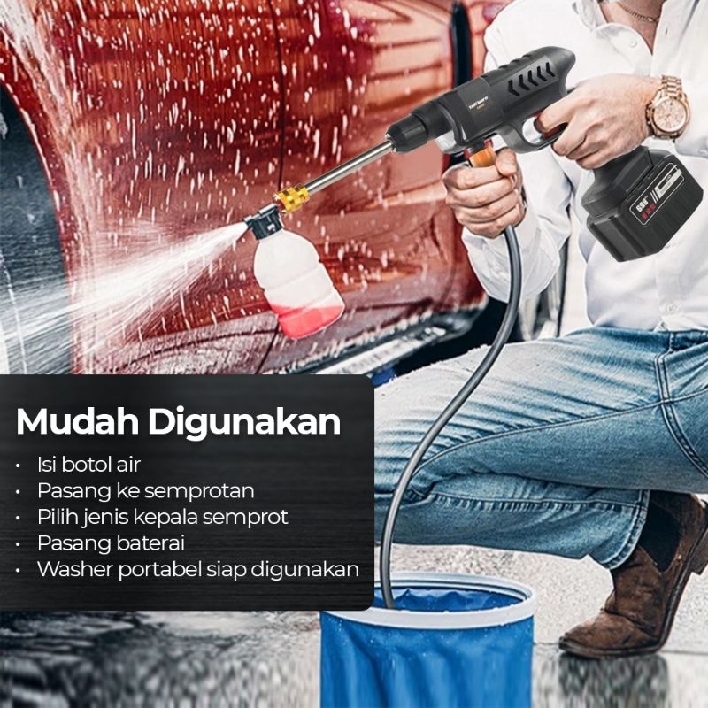 Paket Alat Mesin Cuci Mobil Motor Ac Cordless Portable Rechargeable Jet Cleaner Jet Washer Water
