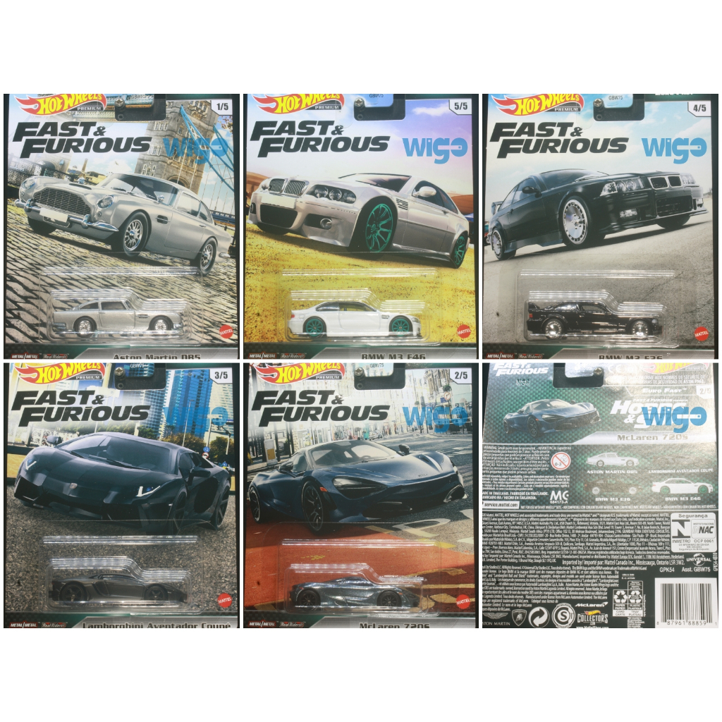 Hot Wheels Fast and Furious Euro Fast Set 5 pcs inc BMW M3 E36 E46 Mclaren 720S Lamborghini Aventado