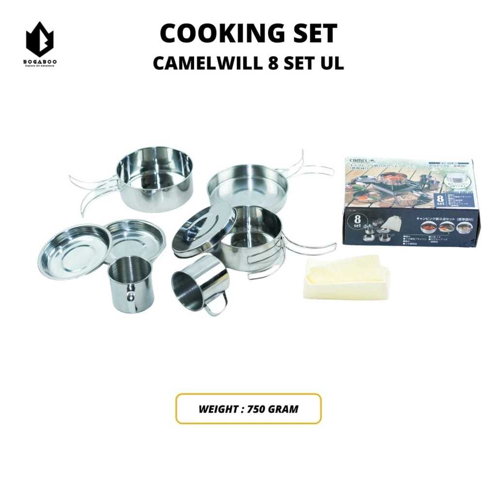 Alat Masak Pendaki Cooking Set Camelwill - Nesting Stainless - Cooking 8 Set - Gelas Stainless Not S