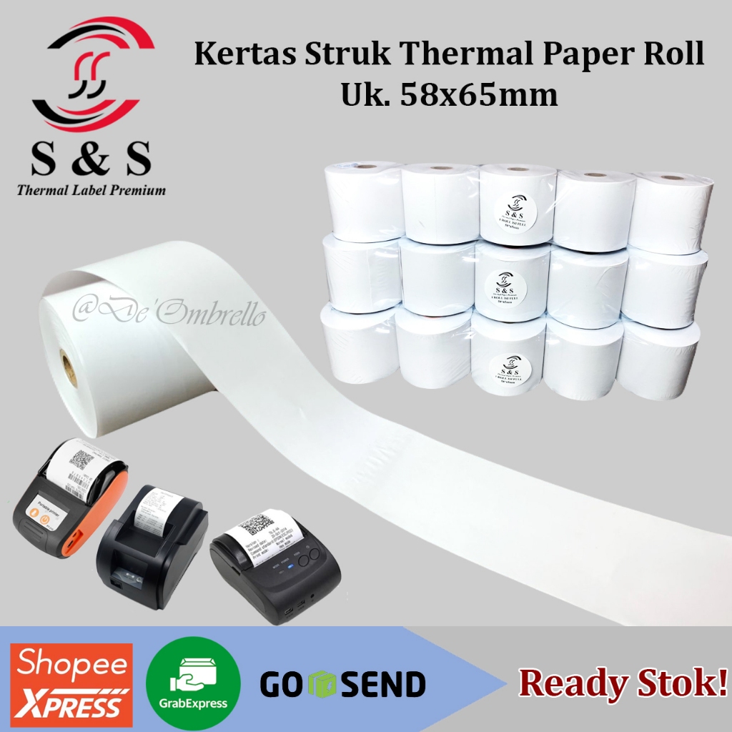 

KERTAS THERMAL PAPAER ROLL 58 X 65MM CETAK HITAM Premium Quality