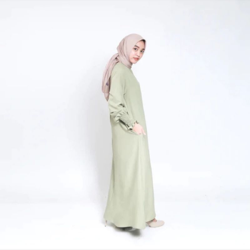Gamis Polos Elzatta Adem Nyaman - manset smock crinkle elzatta gamis elzatta