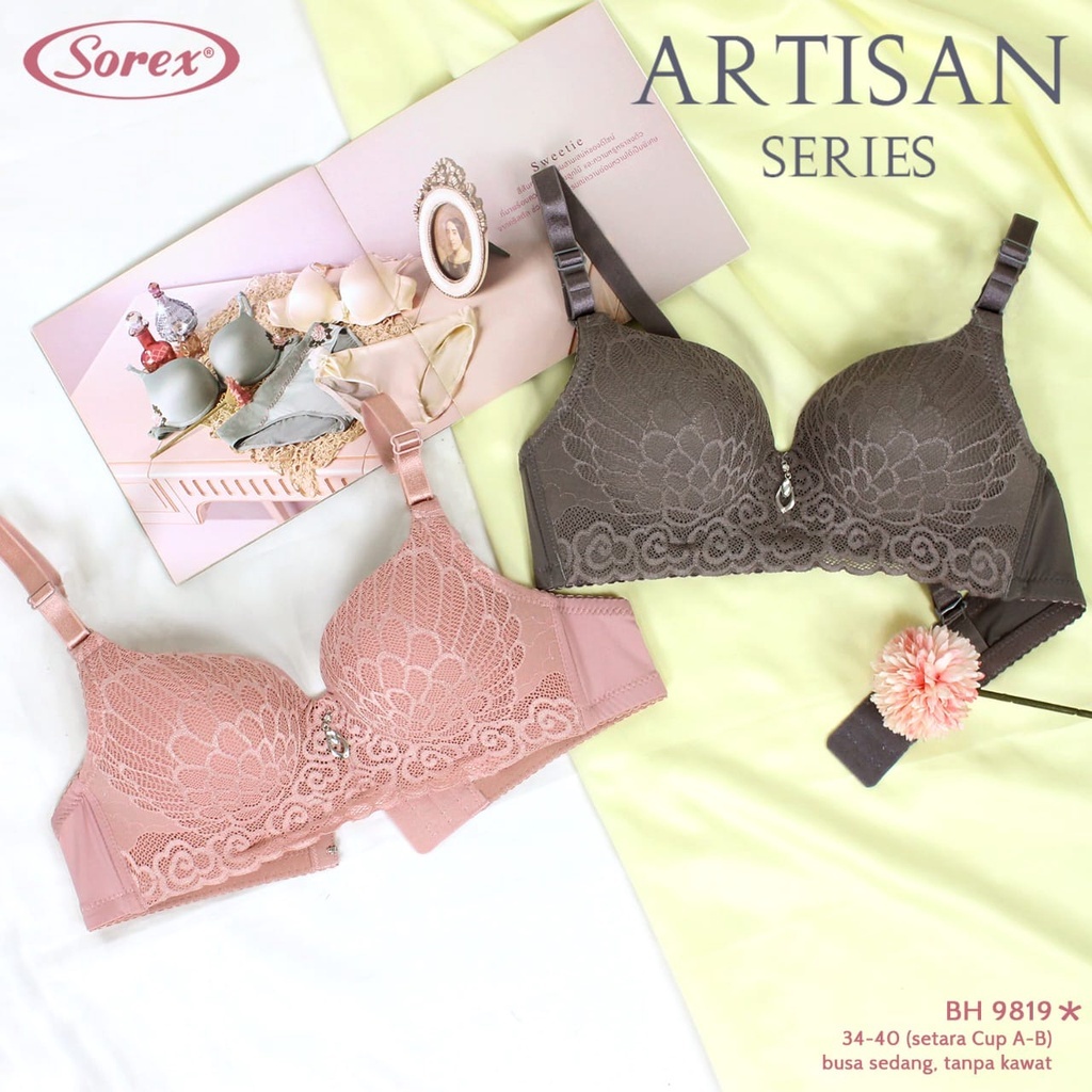 BH Sorex 9819 | Sorex Bra Busa Sedang Tanpa Kawat Kait 2 Setara Cup A-B Brukat Cantik Artisan Series
