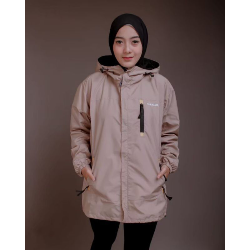 Jaket Hoodie Unisex Pria Wanita Bahan Taslan Jacket Original Brand Lokal Bandung Warna Hitam Casual 