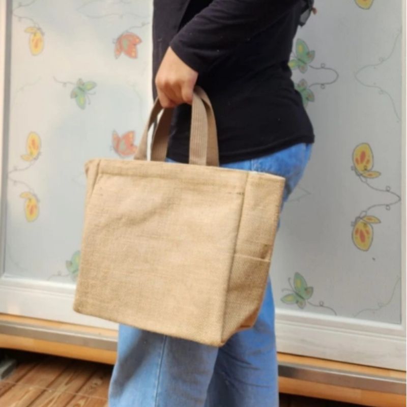 TOTE BAG GONI PREMIUM Natural JUTE BAG POLOS Tas Goni Classic Wanita
