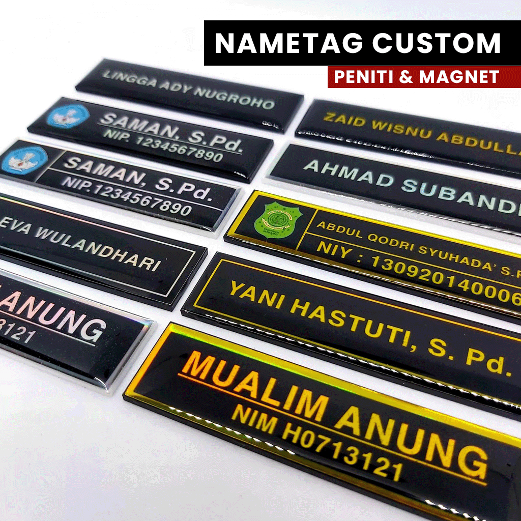 Nametag Papan Nama Dada Akrilik Magnet Peniti Gold Silver Dokter Perawat Bidan Apoteker Karyawan