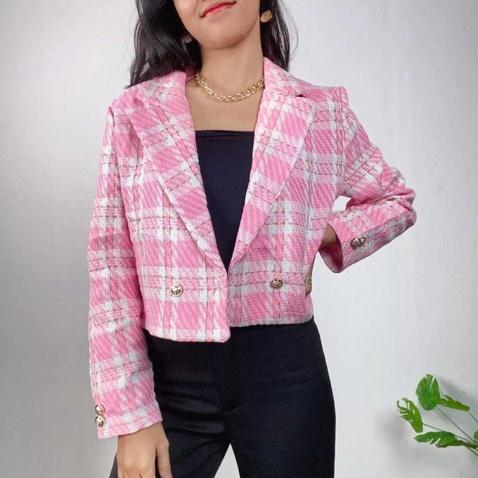 Murmer HERCHOICE NJ3 Baju Top Blazer Tweed Premium  Atasan Long Square Atasan Kerah Rajut Korean Kao