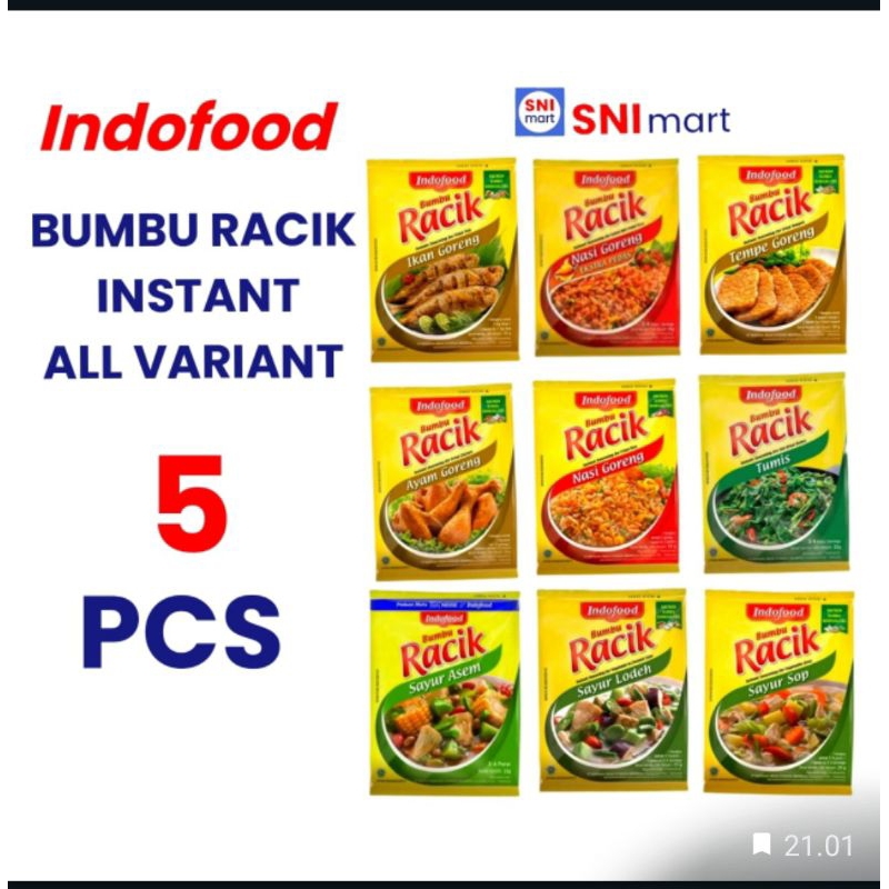 

bumbu racik Indofood all varian ayam goreng, ikan goreng, tempe goreng, nasi goreng, nasi goreng extra pedas, sayur asem, sayur lodeh, sayur sope,tumis