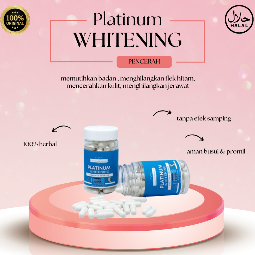 PEMUTIH BADAN COLLAGEN WAJAH KAPSUL PLATINUM WHITENING ORIGINAL HERBAL AMPUH KAPSUL BIRU