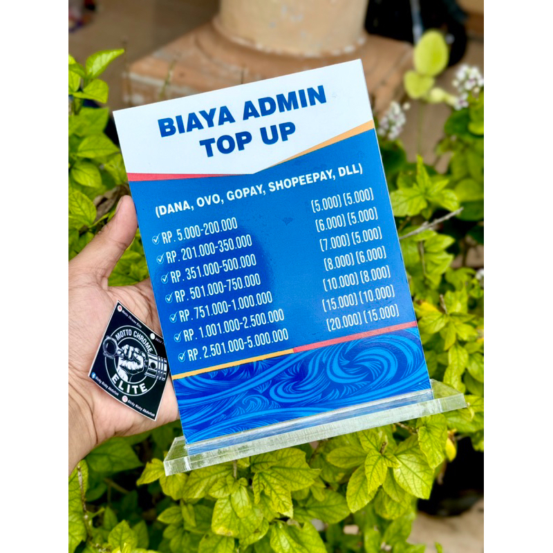 

PAPAN AKRILIK AGEN BANK BIAYA ADMIN TOP UP UKURAN 15X20CM BISA REQUEST PERUBAHAN BIAYA ADMIN