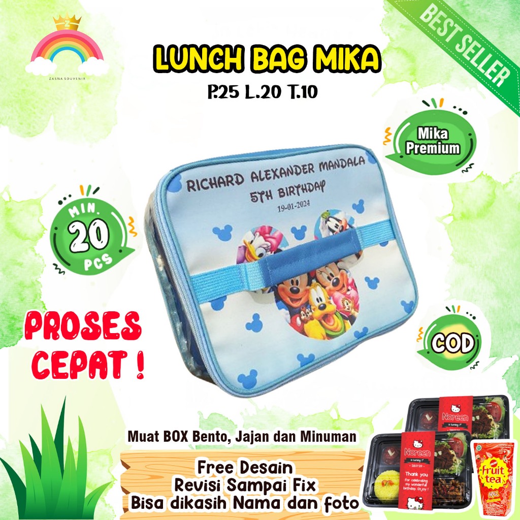 

PROMO LUNCH BAG Goodie Bag, Tas Ultah Souvenir Ulang Tahun Murah Cantik Bisa Custom Nama, Foto